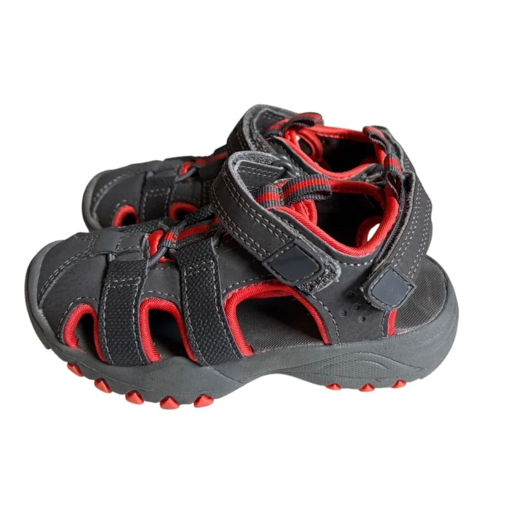 Cat & Jack Boys Gray Red Closed Toe Fisherman Sandals Toddler Size 8 Strap Shoes